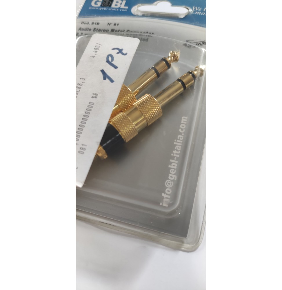 G&BL CONNETTORE AUDIO STEREO JACK 6,35mm PLUG. 24 K GOLD PLATED