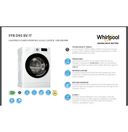 Whirlpool FFB D95 BV IT - Lavatrice da 9 kg Classe B 1200 giri Vapore